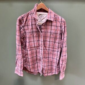 REI Cooperative Womens Small Plaid Button Up Shirt Organic Cotton Casual Outdoor